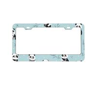 Cartoon Pandas License Plate Frames 2pcs, Cute Rust-Proof Aluminum Universal Car Tag Frame with Screw Caps for Vehicles Trucks Vans SUVs 12 x 6 Inch