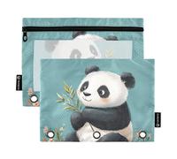 Cartoon Pandas Turquoise 3 Rings Binder Pencil Pouch Pencil Bag with Zipper 2 Pcs Recycled Storage Bag Storage Container
