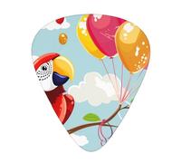 Cartoon parrot playing with balloons Print Guitar Picks 12-Pack - Assorted Thickness Picks with Storage Box & Assorted Unique Design for Acoustic, Electric, Bass, and Ukulele Players