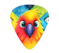 Cartoon Parrot printed guitar picks, 12-piece set with thin, medium, and thick styles, comes with a storage case