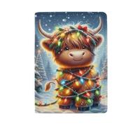 Cartoon Passport Cover Passport and Boarding Pass Holder, cute Scottish cow Christmas