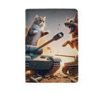 Cartoon Passport Holder Men Passport Case for Women, Funny Cat Dog Battle