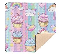 Cartoon Pastel Cakes Rainbow Stripes Large Non-Slip Baby Play Mat for Floor Comfortable Padded Play Mat for Babies Infants Toddlers, 50'' x 50''