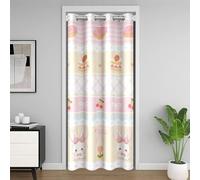 Cartoon Patchwork Kids Door Curtain,Heart Rabbit Bowknot Cake Cherry Blackout Curtain,Kawaii Girly Fairy Tale Bedroom Doorway Living Room Decor,Pink Yellow Privacy Door Drape 1 Panel,34" W X 80" L