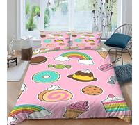 Cartoon Pattern Double Duvet Cover Sets Donut Bedding Double Bed Set 3D Print Ultra Soft Microfiber Quilt Cover 200 x 200 with Zipper Closure and 2 Pillowcases F-3687