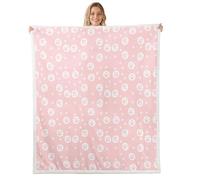 Cartoon Paw Print Throw Blanket Twin 60x80 Lovely Pink Dog Animal Paw Print Fuzzy Blanket for Kids Girls Teens Cute Cherry Blossom Flowers Dreamy Fleece Blanket for Living Room Bed