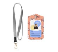 Cartoon Peach Pink Printed Tag Protective Cover with Hanging Rope, Leather Detachable Tag