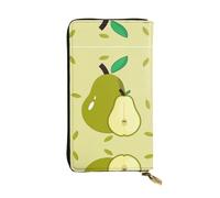 cartoon pear Long leather wallet, portable credit card holder, zippered coin purse, and ID compartment