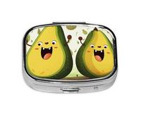 Cartoon Pears Print Pill Box Square Pill Case 2 Compartment Small Metal Medicine Organizer Portable Travel Pillbox for Pocket Purse Cute Mini Pill Container to Hold Daily Vitamins