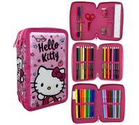 CARTOON Pencil Case 3 Zip Complete 44 Pieces for School Multi-Compartment Pens Pencils Colours Markers Giotto, Hello Kitty, modern