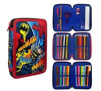 CARTOON Pencil Case 3 Zip Complete 44 Pieces for School Multi-Compartment Pens Pencils Colours Markers Giotto, batman, modern