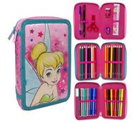CARTOON Pencil Case 3 Zip Complete 44 Pieces for School Multi-Compartment Pens Pencils Colours Markers Giotto, Tinker Bell, 20 x 13 x 6 cm, Pencil Cases