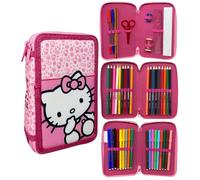 CARTOON Pencil Case 3 Zip Complete 44 Pieces Stationery Multi-Compartment Pens Pencils Colours Markers Giotto for School, Hello Kitty, Pencil Cases