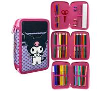 CARTOON Pencil Case 3 Zip Complete 44 Pieces Stationery Multi-Compartment Pens Pencils Colours Markers Giotto for School, Kuromi, Pencil Cases
