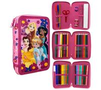 CARTOON Pencil Case 3 Zip Complete 44 Pieces Stationery Multi-Compartment Pens Pencils Colours Markers Giotto for School, Princesses, Pencil Cases