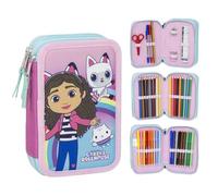 CARTOON Pencil Case Multi-Compartment Pencil Case 3 Zip for School Complete Pens Pencils Colours Markers, Gabby's Dollhouse, Multi-compartment pencil case