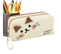 Cartoon Pencil Pouch, Cute Embroidered Cat Pen Case, Zipper Pencils Storage Bag for Students, School Stationery Organizer and Makeup Cosmetic Pouches, Ruler Eraser Pens, 8.66x2.76x3.94 Inches