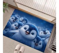 Cartoon Penguin Washable Door Mats Indoor, Cute Animals Mat Absorbent Non-Slip Low Profile Doormat For Entrance, Inside, Kitchen, Front Back Door, Pets Dogs- 40 X 60 Cm, Dark Blue