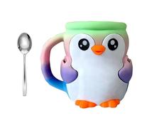 Cartoon Penguins Dessert Accessories Ergonomic Grip and Double Spoons Secret Drawer Ice Cream Pints Cup Holder Set Ice Cream Storage Organizers