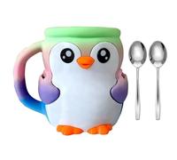 Cartoon Penguins Dessert Accessories Ergonomic Grip and Double Spoons Secret Drawer Ice Cream Pints Cup Holder Set Cute Penguins Ice Cream Cup Sleeve
