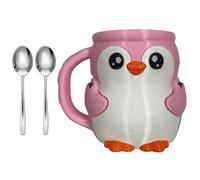 Cartoon Penguins Shape Ice Cream Cup Sleeve Holder with Antifreeze Handle and Secret Candy Compartment Double Spoons Antifreeze Ice Cream Pint Holder