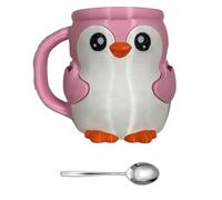 Cartoon Penguins Shape Ice Cream Cup Sleeve Holder with Antifreeze Handle and Secret Candy Compartment Double Spoons Antifreeze Ice Cream Pint Holder