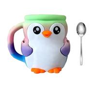 Cartoon Penguins Shape Ice Cream Cup Sleeve Holder With Antifreeze Handle And Secret Candy Compartment Double Spoons Penguins Shape Home Decors Kitchen Gadget