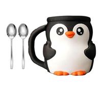 Cartoon Penguins Shape Ice Cream Cup Sleeve Holder with Antifreeze Handle and Secret Candy Compartment Double Spoons Antifreeze Ice Cream Pint Holder