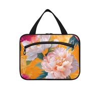 Cartoon Peonies Orange Flower Hanging Travel Toiletry Bag for Men with Hook, Designer Fashion Toiletry kit for mom Hotel bolsas de maquillaje para Mujer L