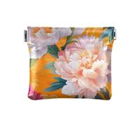 Cartoon Peonies Orange Women Men Leather Coin Purses Cute Makeup Bag Change Purse for Women, cartoon peonies Orange, One Size, Print Art
