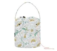 Cartoon Peonies White Crochet Storage Knitting Project Bag Portable Crochet Tote for Crochet Needle Knitting Project