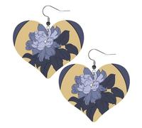 Cartoon peony flower Prints Leather Heart earrings Pendant Stylish and beautiful Lightweight Dangle for Women Girls