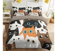 Cartoon Pet Comforter Cover Bedding Set 260 x 220 cm Cat Black Cat White Cat Duvet Cover Set For Kids Boys Girls Quilt Cover With Pillowcases Ultra Soft Reversible Cover