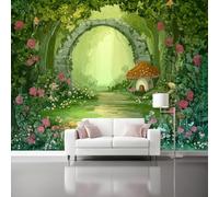 Cartoon Photo Wallpaper Mural - Forest Flowers Non-Woven Art Print Murals 150 x 105 cm (W x H), Green Interior Decor Wallpaper for Bedroom Living Room TV Backdrop Home