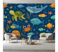 Cartoon Photo Wallpaper Ocean Theme 3D Printed Wall Murals 150 x 105 cm | Peel and Stick Photo Wallpaper, Waterproof Large Photo Wallpaper for Living Room Bedroom Dormitory Hotel TV Background Wall