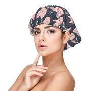 Cartoon Pig Cute Print Satin Silk Bonnet for Sleeping Women, Adjustable Double Layer Satin Hair Bonnet Night Sleep Cap for Curly Hair