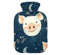 Cartoon Pig Faces Hot Waterbottle with Soft Cover, 1L Water Bag for Hand Feet Warmer