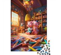 Cartoon Pig Jigsaw Puzzles Puzzles for Adults Kids. 1000 Piece Cute Animals Great Gifts Challenge Toy Educational Game Home Decoration for Adults& Kids Age 14 Years Up 1000pcs (75x50cm)