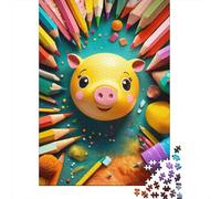 Cartoon Pig Jigsaw Puzzles Puzzles for Adults Kids. 1000 Piece Cute Animals Whimsical Challenge Toy Educational Games Home Decoration for Educational Games Gifts 1000pcs (75x50cm)