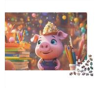Cartoon Pig Jigsaw Puzzles Puzzles for Adults Kids. 1000 Pieces Cute Animals Great Gifts Challenge Toy Educational Game Home Decoration for Educational Games Gifts 1000pcs (75x50cm)