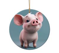 Cartoon Pig Print Ceramic Round Pendant - Double-Sided Print Festive Decor for Home/Mall,Holiday Keepsake