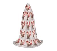 Cartoon Pig Print Hooded Wizard Robe Halloween Cloak Medieval Renaissance Cosplay Christmas Party Outfits