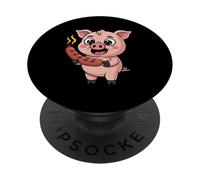 Cartoon Pig With Sausage Kawaii Barbecue Humor PopSockets Adhesive PopGrip