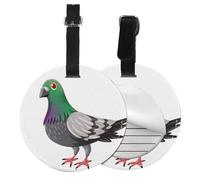 Cartoon Pigeon Print 1/2pcs Luggage Tags,Round Leather Travel Suitcase Labels with Privacy Name Address Card