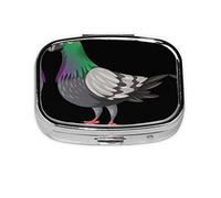 Cartoon Pigeon Print Pill Box 2 Compartment Medicine Pill Case,Portable for Pocket Or Purse Pill Box Decorative Metal Medicine Organizer