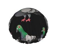 Cartoon Pigeon Print Premium Double Layer Shower Cap For Women With Reusable Shower Cap For Hair - Waterproof Plastic Cap - Shower Caps For Long, Short And Curly Hairs