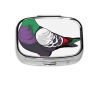 (Cartoon Pigeon) Square Pill Box with 2 Compartment Small Pill Organizer Portable Pill Case Vitamin Containers, Travel Essentials 5.5x4x1.8 cm