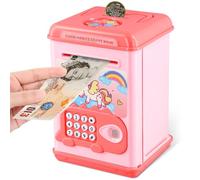 Cartoon Piggy Banks for Kids, Electronic ATM Password Cash Coin Saving Can with Password Face/Fingerprint Recognition Unlocking, Auto Scroll Paper Money Saving Box Toy Gifts for 3+ Boys Girls (pink)