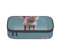 Cartoon Pigs Print Fashionable Functional Pencil Case Convenient Daily Use Storage Makeup Toiletries
