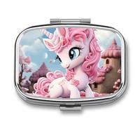 Cartoon Pill Box - 2 Compartment Travel Pill Organizer with Small Mirror, Portable Pillcase for Pocket & Purse, Cute Square Medicine Case, Weekly Medicine Container